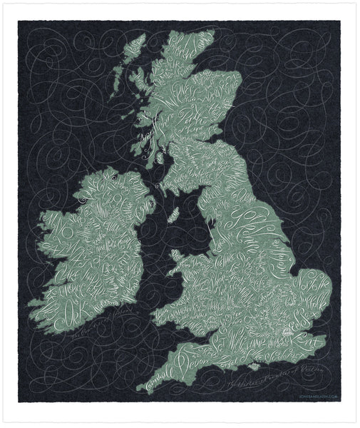 British Isles Map, Dark Background