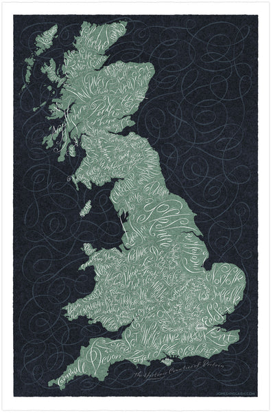 Historic Counties of Britain Map, Dark Background