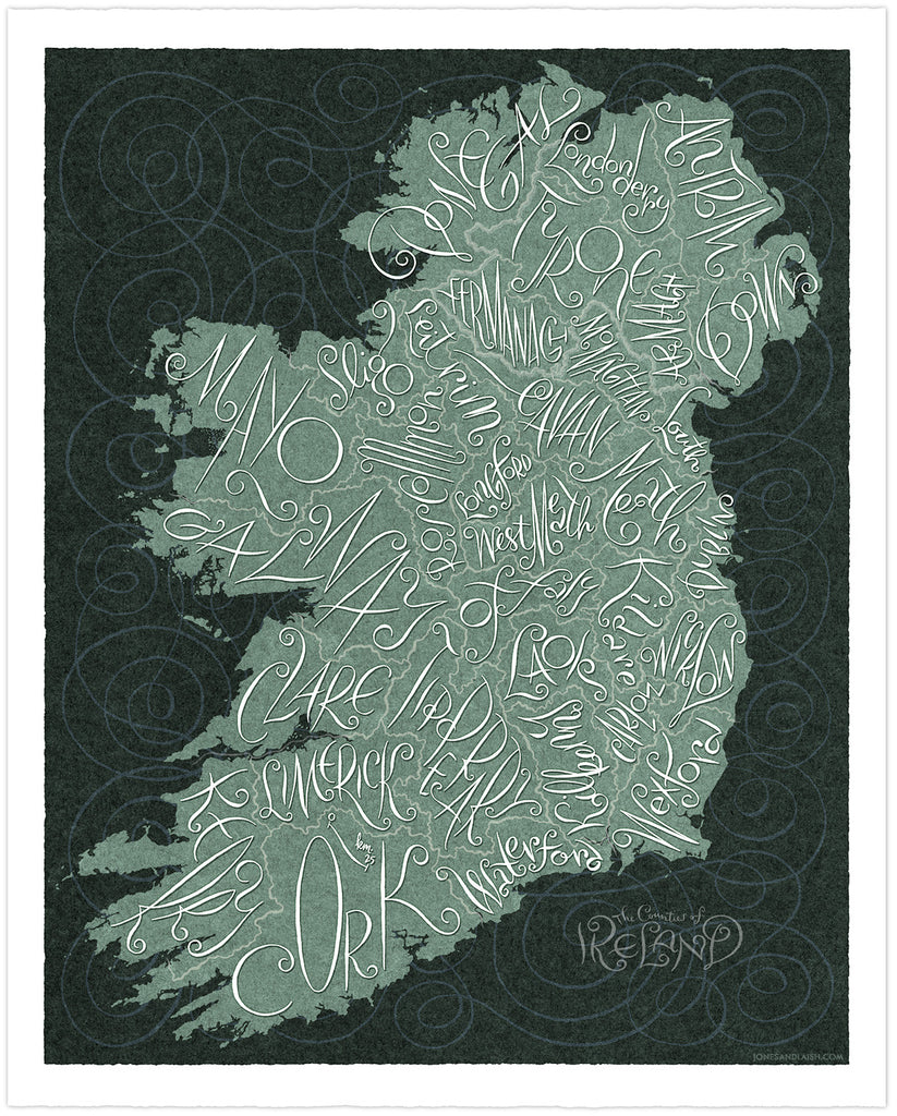 The Counties of Ireland Map, Dark Background