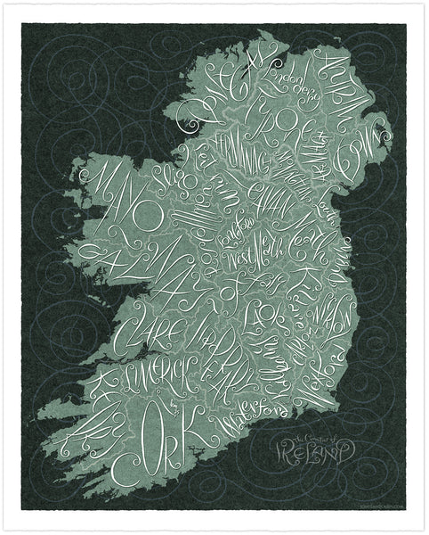 The Counties of Ireland Map, Dark Background
